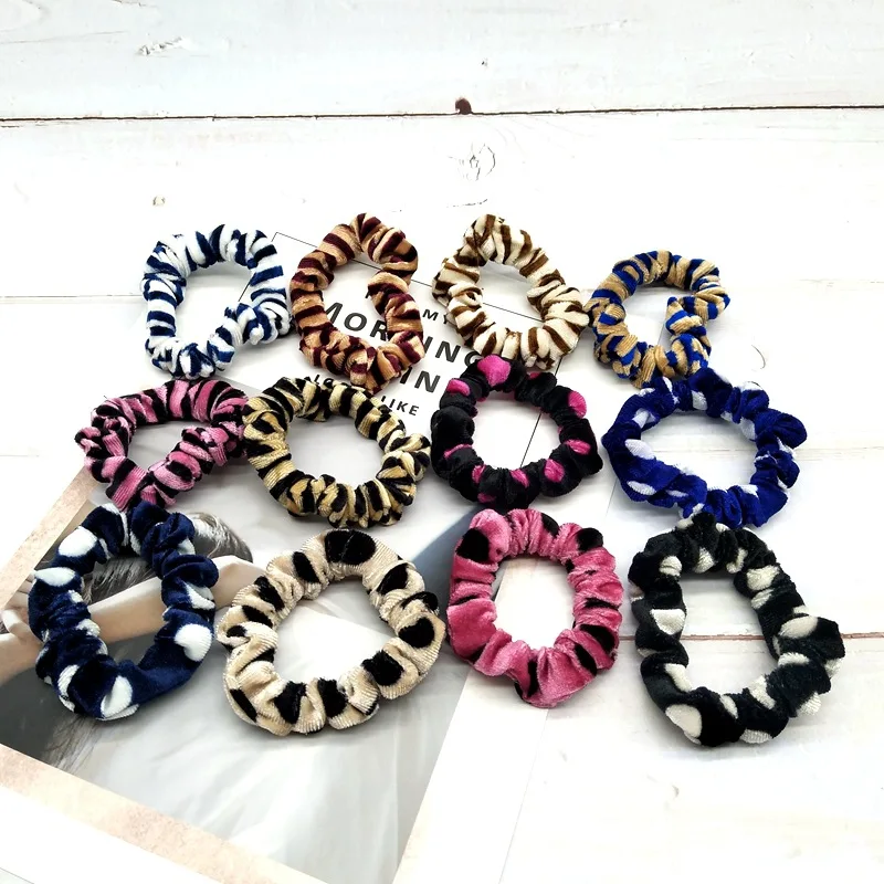 

12 Pcs/ Soft Chiffon Velvet Satin Hair Scrunchie Floral Grip Loop Holder Stretchy Hair Band Leopard Hair Accessories for Women
