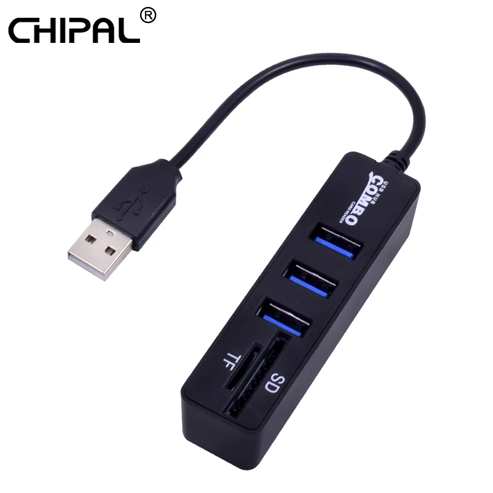 

CHIPAL High Speed 2 in 1 Combo 3 Port USB 2.0 HUB Splitter Card Reader for SD TF Micro SD for PC Laptop Peripherals Accessories