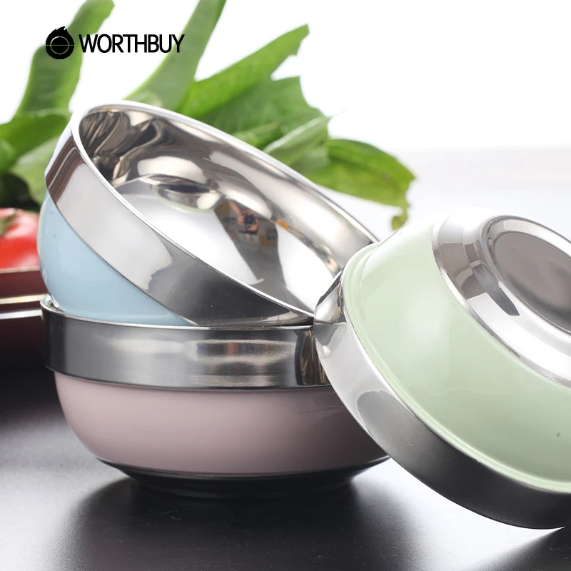 WORTHBUY 1Pcs Stainless Steel Rice Bowl Colorful Baking Finish Salad Fruit Soup Thermos For Food With Leak Proof Lid|rice bowl|stainless steel rice