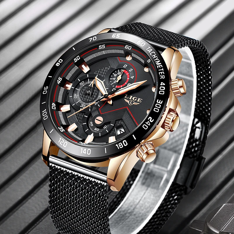 Relogio Masculino LIGE Fashion Mens Watches Stainless Steel Grid Quartz Watch Men's Multifunction Chronograph Date Sport Clock Relogio Masculino LIGE Fashion Mens Watches Stainless Steel Grid Quartz Watch Men's Multifunction Chronograph Date Sport Clock