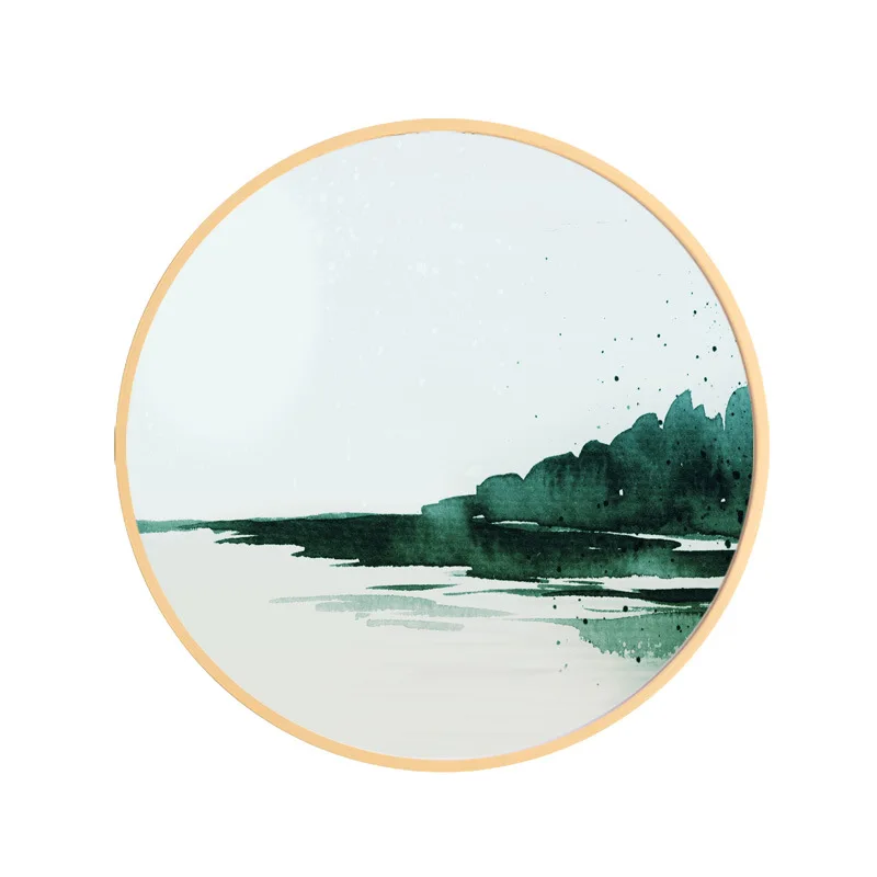 Скандинавском стиле из твердой древесины, круглая декоративная живопись, простые современные картины для гостиной, ресторан, небольшой свежий зеленый растение, фреска