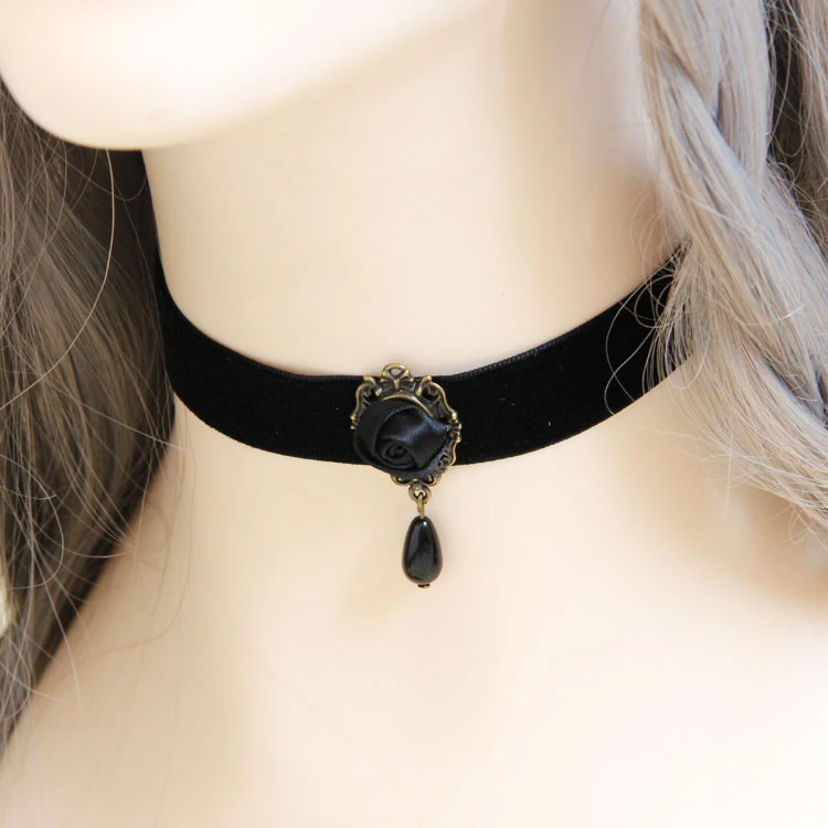 Porcelain Doll Leg Necklace with Rose Oddity Doll Jewelry Gothic Black Necklace Victorian Style Necklace