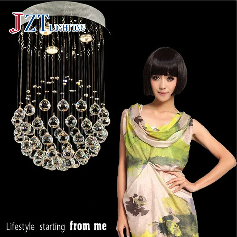 

GETOP Modern Round Ball Crystal Chandelier LED Ceiling Lamp With 3 Bulbs D40 X H80CM For Bedroom Livingroom And Restaurant