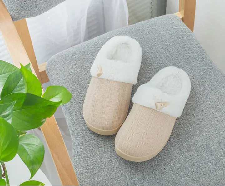 Unisex Comfort Knitted Cotton Slippers Washable Flat Closed Toe Ultra Lightweight Indoor Shoes TPR Non-slip Sole Slippers (10)