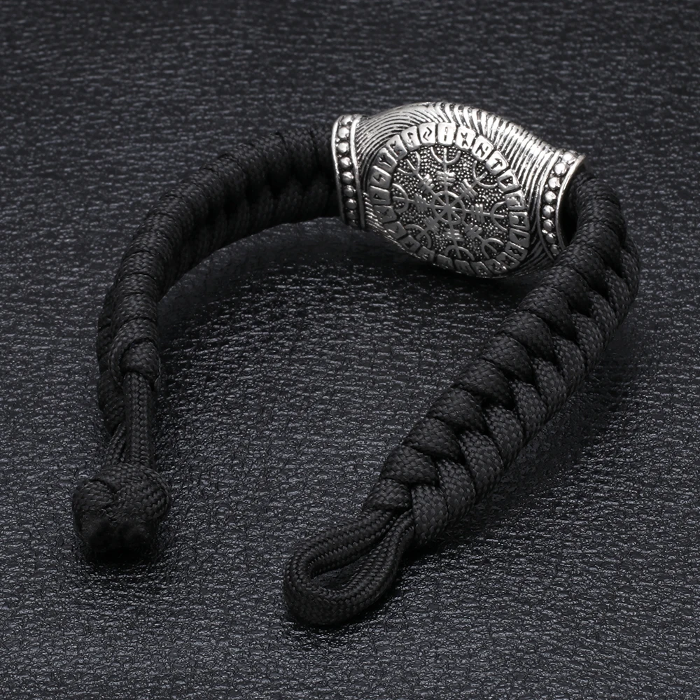 Handmade Rune Viking Scandinavian Norse Nordic Runes Compass Bracelet Bangle Paracord Rope Bracelets Men Jewelry Gift