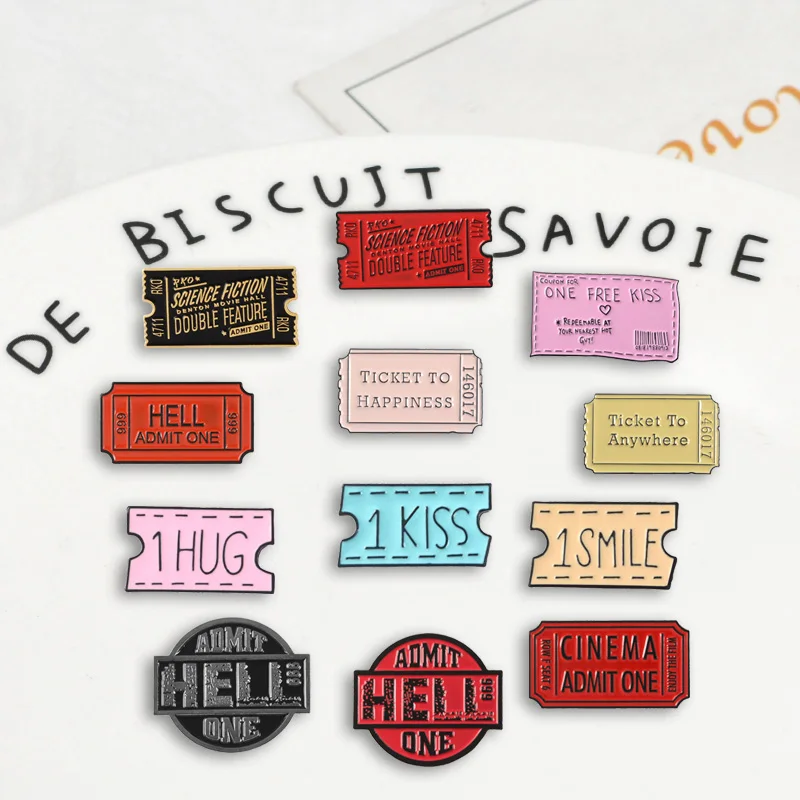 

12 tickets Styles Badges Brooches Various fun functions Denim Enamel lapel pins Gifts for Couple friends Jewelry wholesale