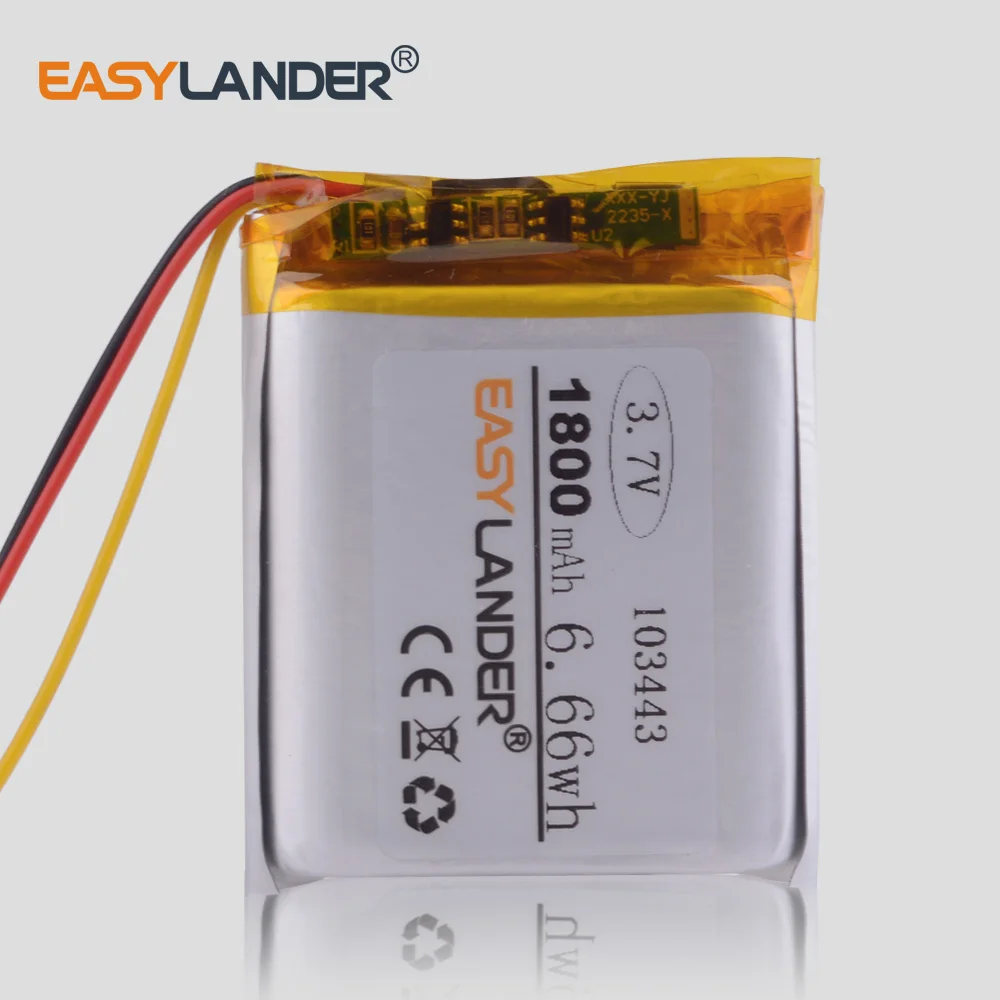 f/ür MP3 MP4 MP5 GPS Kamera Spielautomat LED Licht 1pcs N//C 103443 3,7 V 1500 mAH wiederaufladbarer Lithium Polymer Akku