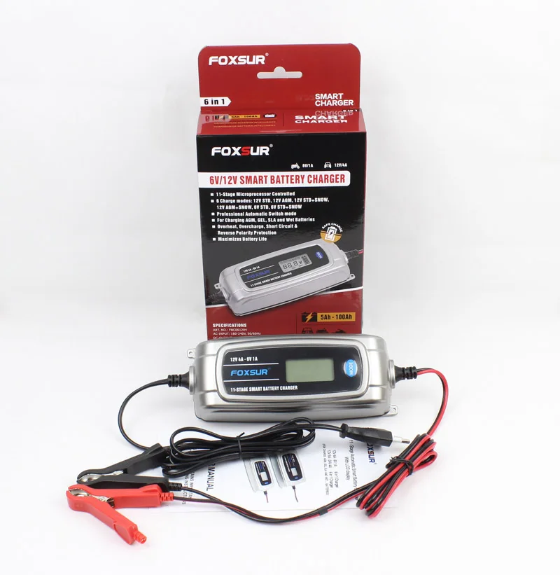 FOXSUR 6В 12В 11 ступенчатое автомобильное зарядное устройство свинцово кислотная