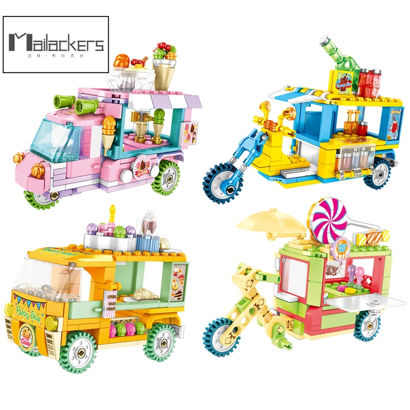 

542pcs Legoing City Serie Creator Snack Catering Car Four Models Food Carts Model DIY Set Building Blocks Toys For Children Gift