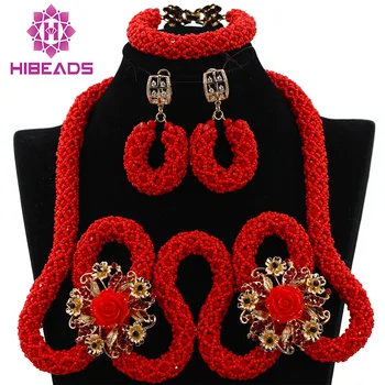 

Amazing Red Chunky Bib Statement Necklace Set Nigerian Wedding African Beads Jewelry Set Costume Bridal Set Free Shipping WB774