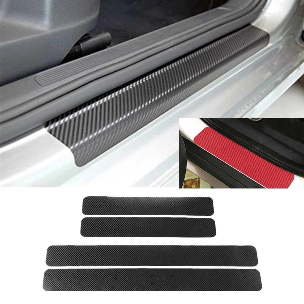 4pcs Carbon fiber Door Sill Scuff Car Door Plate Car Stickers For
