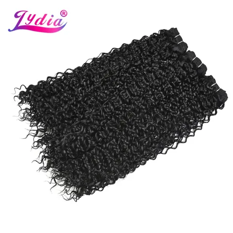 Feixes de Cabelo Lydia Água Onda Sintético Tecer Cor Natural Preto Puro 10-24 Polegada 3 Pacotes – Pacote Duplo Trama