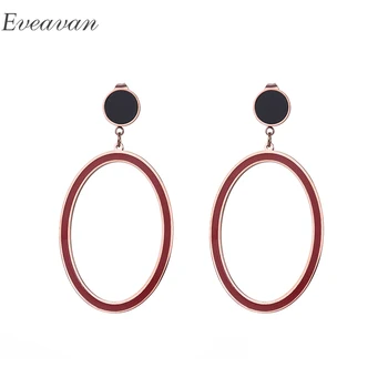 

EUEAVAN 5 Pairs Vintage Simple Oval Geometric Drop Dangle Earrings Stainless Steel Enamel Statement Jewelry Red/Black Color