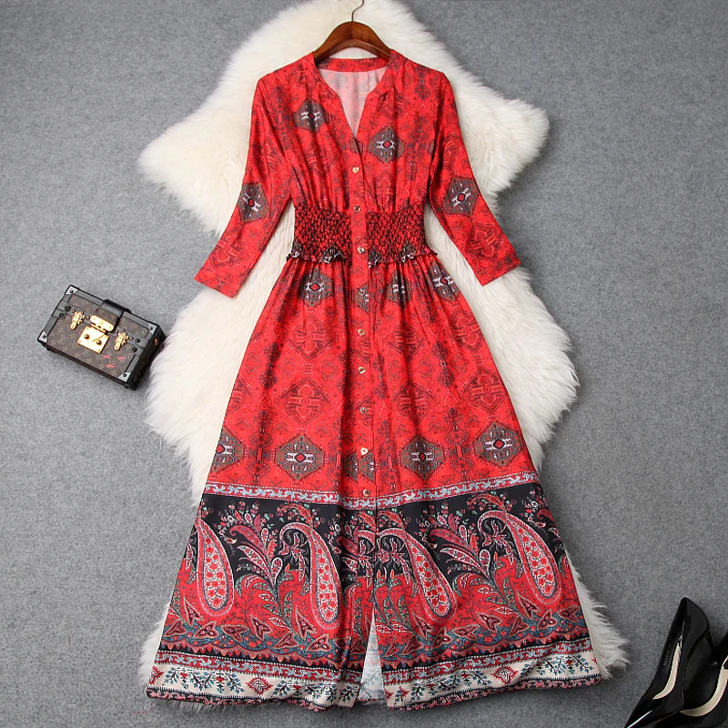 

Print Sweet dresses 2019 new High quality spring Lace Party Dress Fashion Women Clothing summer A Line Fork opening Long dress