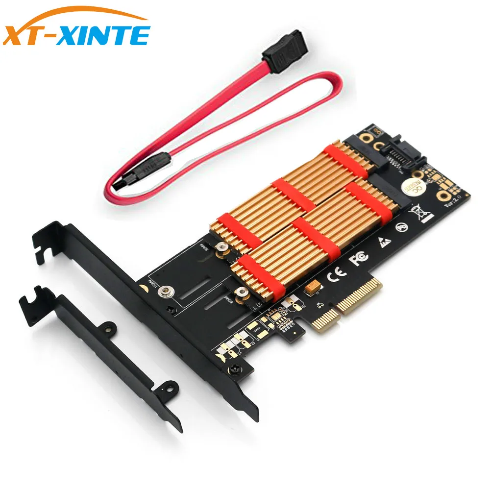 

M.2 NVMe SSD NGFF TO PCI-E X4 3.0 Adapter M Key B KEY Dual Interface Riser Card PCIE3.0 w/ Metal Bracket & Heatsink for Desktop