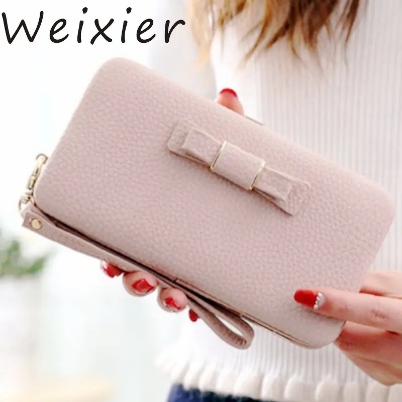 

weixier Purse bow wallet female famous brand card holders cellphone pocket PU leather women money bag clutch women wallet AA-7