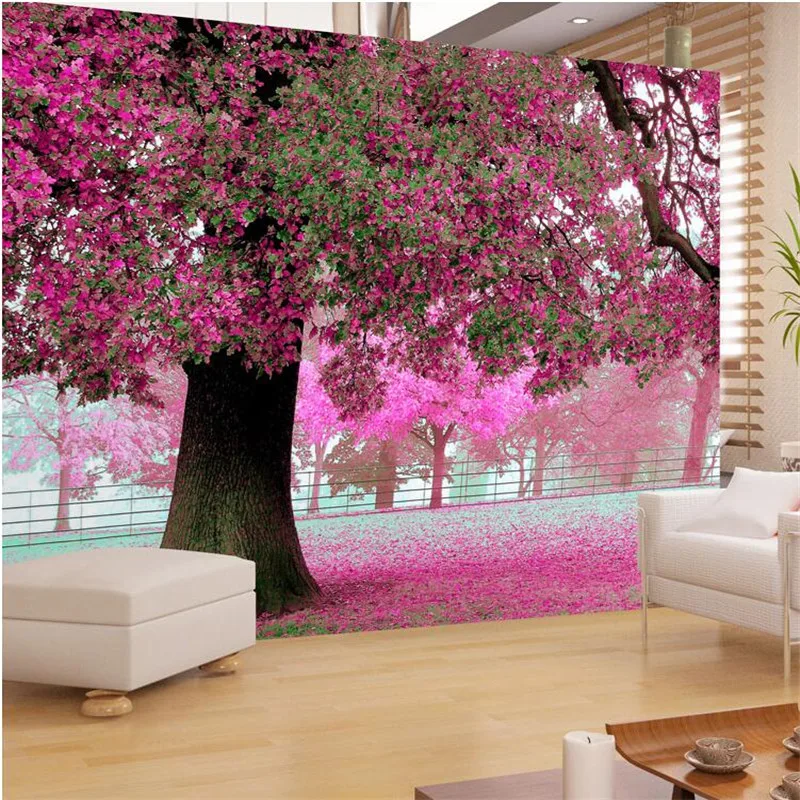Beibehang Wall Paper For Living Room Tv Setting Sofa Warm Beibehang Wall Paper For Living Room Tv Setting Sofa Warm Purple Cherry Blossoms Tree