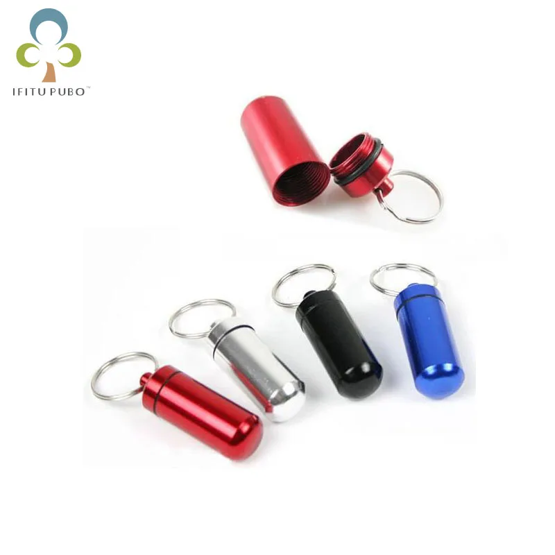 Waterproof Travel Pill Box Mini Aluminum Keychain Pill Box Case Drug