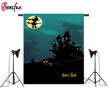 

Photo Background Witch Broom Flying Bat Magic Children Halloween Photocall Baby backgrounds for photo studio fond studio photo