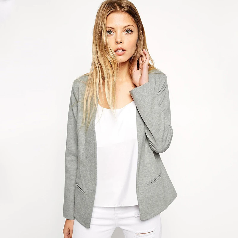 Women's Gray Blazers Full Sleeve Outerwears Gray Women Tops Office