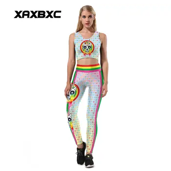 

Fashion 1143 Women Leggings Vest Fitness Set Sexy Girl Crop Top Pants Slim Suits Heart Rainbow Unicorn Weep Printed