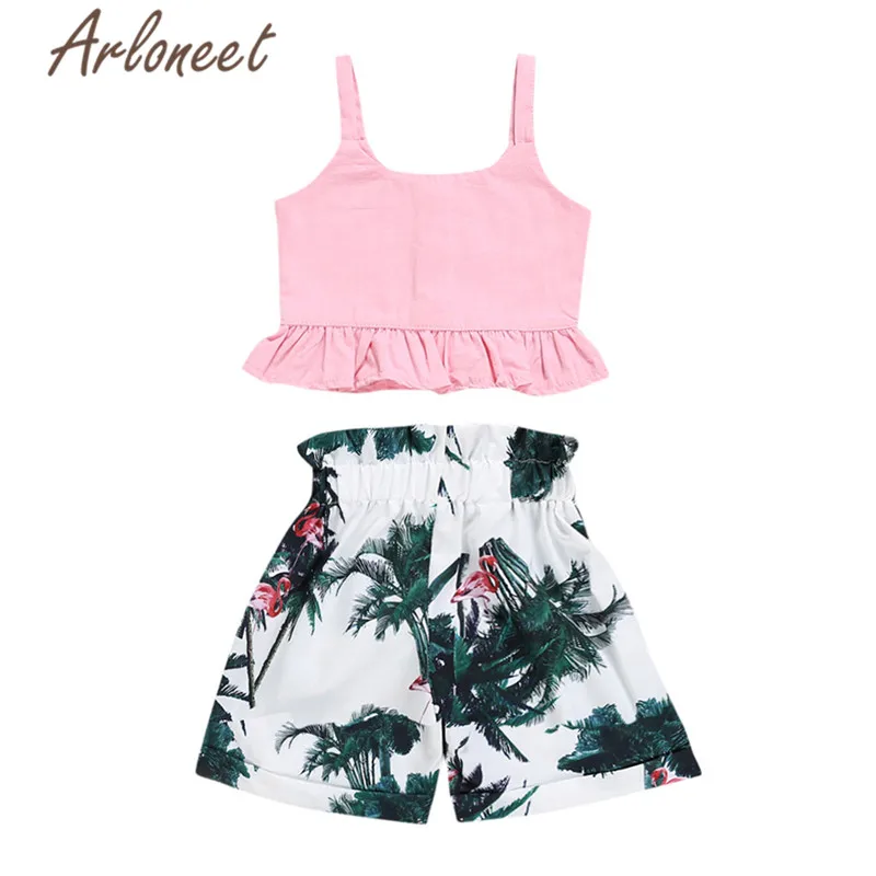 

ARLONEET Clothes newborn baby girl costume ruffle top print shorts 2pcs Solid t shirt 2019 kids clothes girls summer outfits