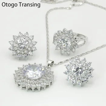 

Otogo Transing Fashion Jewelry Sets Silver Color 925 mark for Women Ring/Earrings/Necklace AAAA+ White Cubic Zirconia made S099