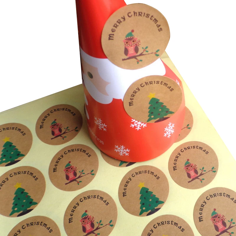 1200pcs/Lot New Merry Christmas Tree Owl Sealing Sticker DIY Packaging Adhesive Label Wholesale | Канцтовары для офиса и дома