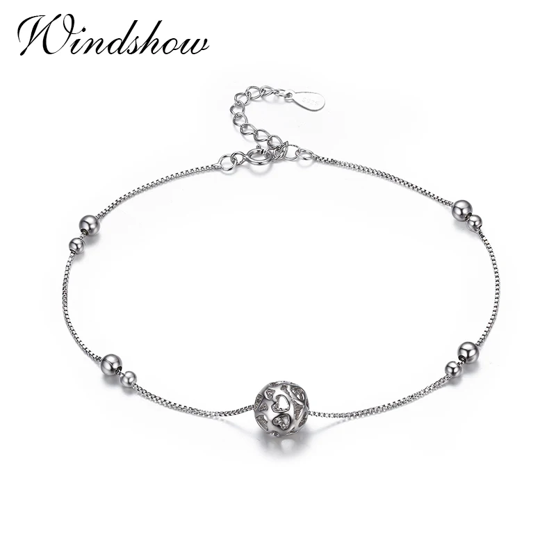 

925 Sterling SIlver Chain Heart Cut Ball Foot Jewelry Anklet for Women Girl Leg bracelet cheville enkelbandje halhal tobillera
