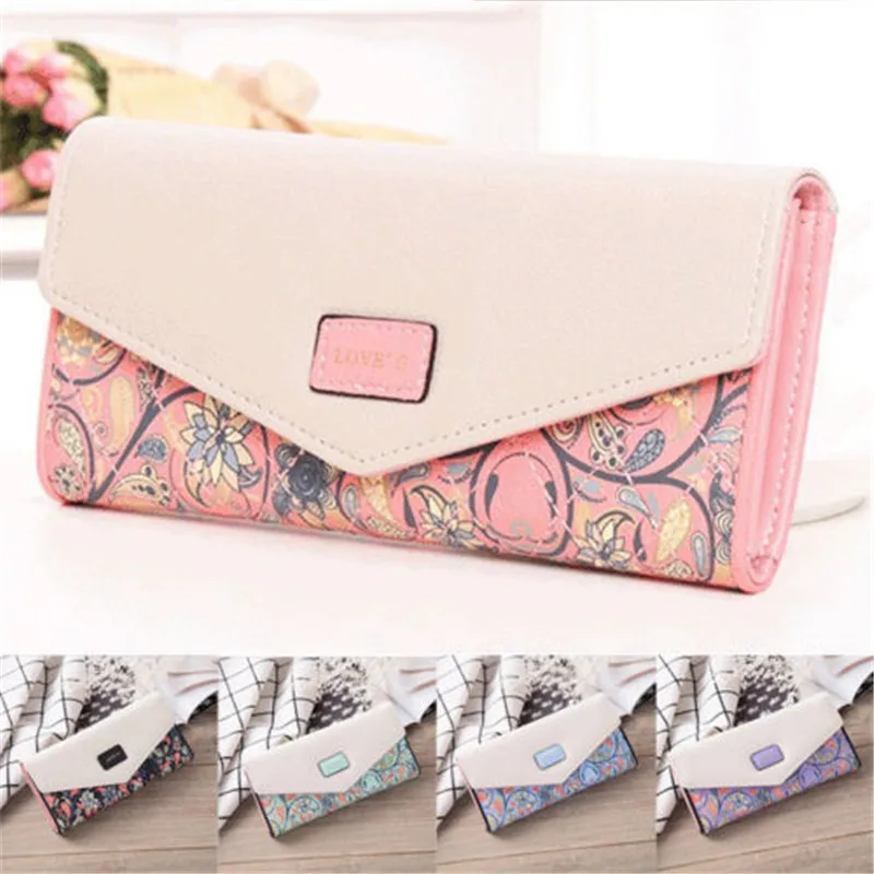 

Women's Ladies Envelope PU Leather Wallet Card Button Clutch Purse Long Panelled Wallets