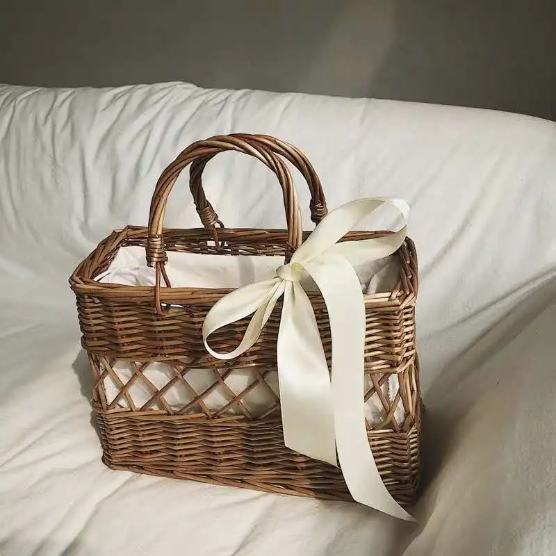 Wicker Storage Basket Women Handbag Summer Holiday Beach Bag Rattan Woven Knitted Straw Large Capacity Totes Shoulder Bag Bohemi