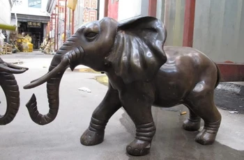 

Chinese Classical Copper Bronze Lucky peace Two Burma Elephant Art Statue Pair