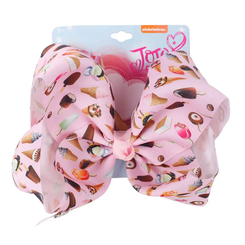 

7" Large JoJo Bows For Girls With Clips Doughnut Lollipop Ice Cream Print Grosgrain Ribbon Hair Clips Kids Girl Hair Accessoires