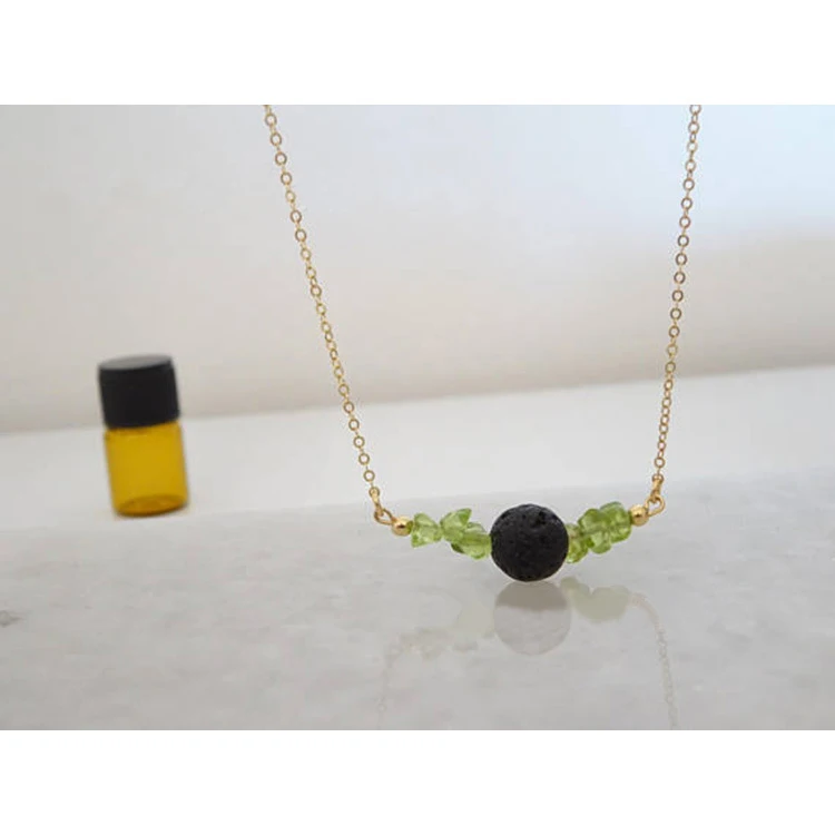 

10pcs) Essential Oil Diffuser Necklace Aromatherapy Jewelry Minimalist Diffuser Pendant Lava Stone Ball with Olivine Necklace