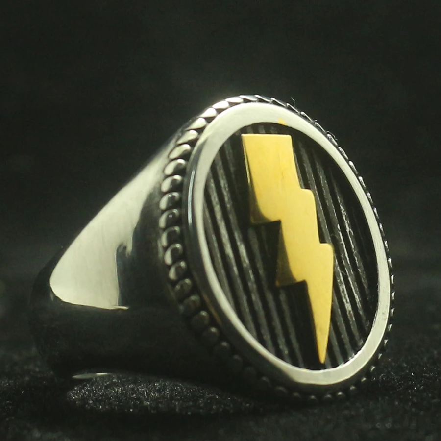 Mens Boys 316L Stainless Steel Cool Lightning Fashion Ring Newest 3