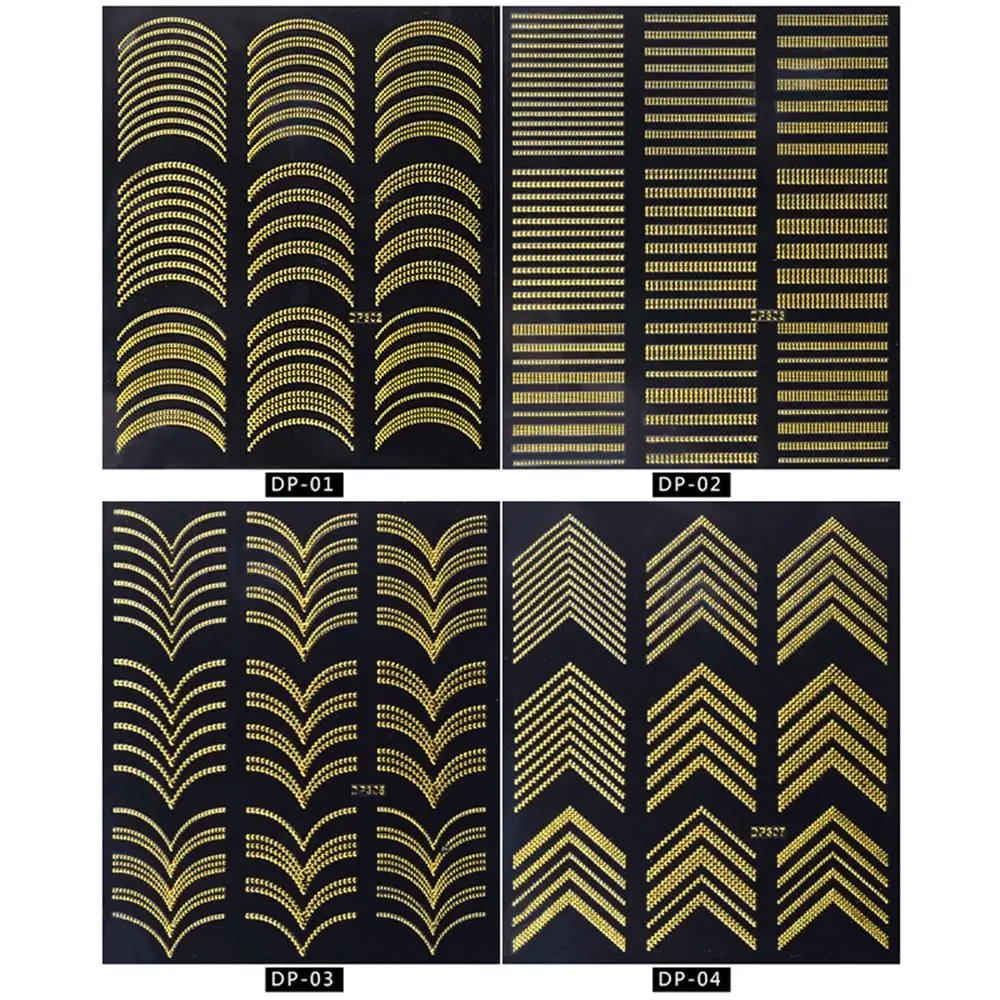 Горячая золотая металлическая волнистая полоска, наклейка для ногтей, черный, серебристый цвет, многоразмерная клейкая переводная наклейка, маникюр, 3D дизайн ногтей, украшения