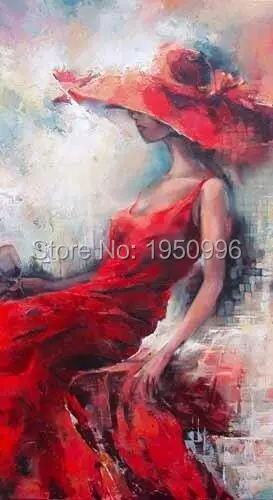 

Moden figurative art FLAMENCO DANCER oil painting woman in red dress picture on canvas for decoration red sexy lady