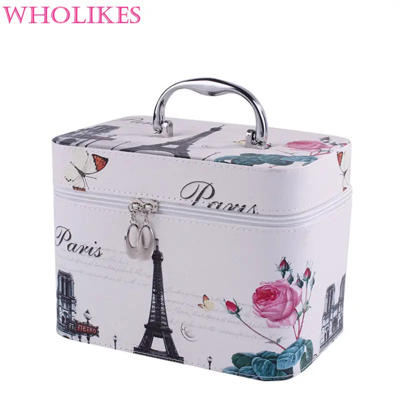 2016 New Fashion Brand PU Leather Cartoon Women Cosmetic Bag Beautician Professional Cosmetic Storage Organizer Cosmetics