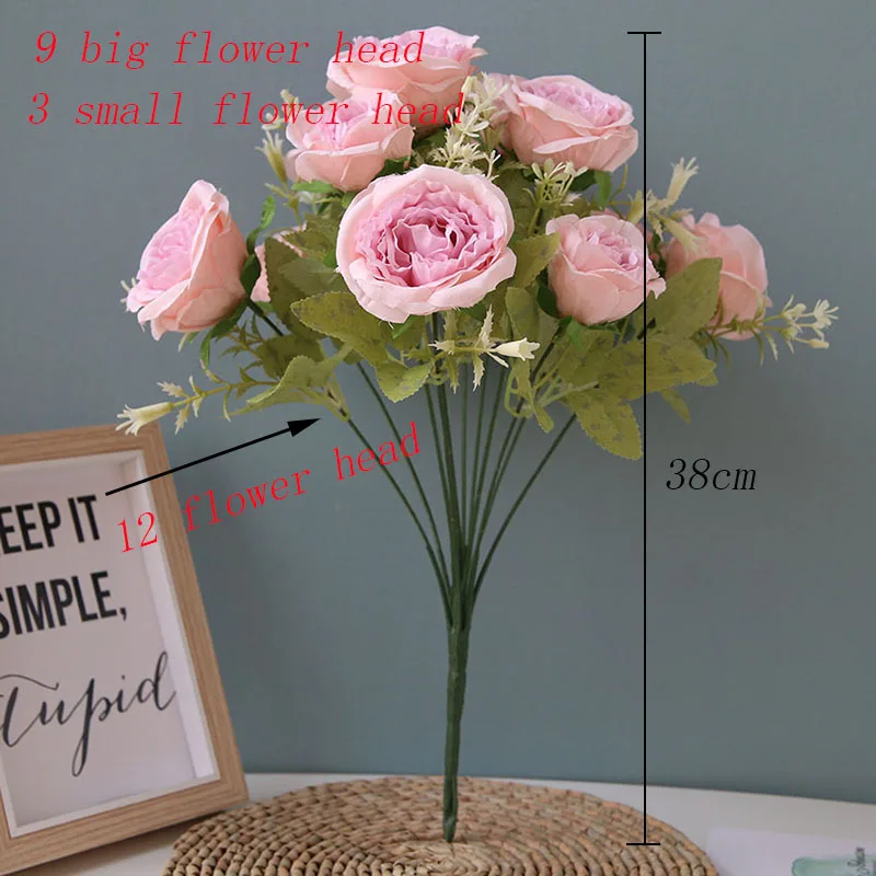 Flone High Quality Silk 12 Head Rose Bouquet Fake Flowers Artificial Flowers Tea Rose Wedding Living Room Decoration Accessories (22)