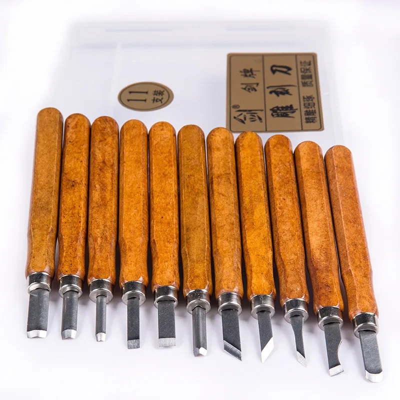 

Handmade Woodworking Tools Wood Carving Knife Kit Chisel Gouge DIY Hand Engraving Flat Machete Angle Cutter Set 14cm 3-12pcs