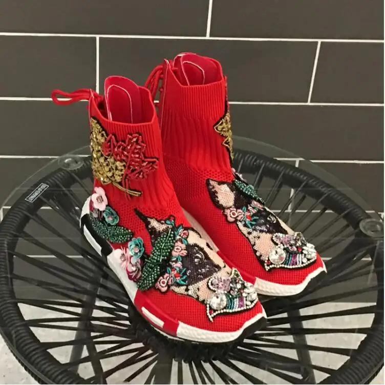 

High-top flying sneakers female Thai tide brand new behind the strap elastic socks boots super fire casual old shoes