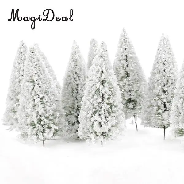 10Pcs/Pack 1/75 White Scenery Landscape Model Cedar Trees for Model Train Track Building Props Scenery 12cm
