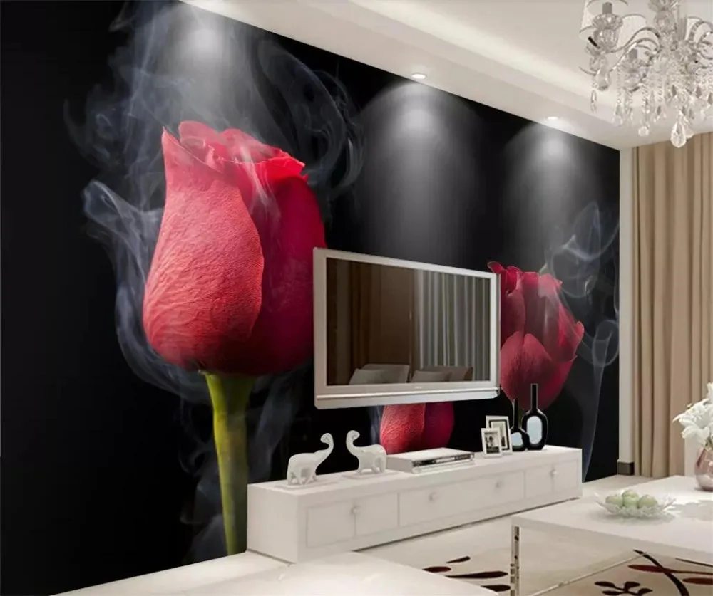 Us 8 85 41 Off Beibehang Custom Tapete 3d Foto Wandbild Dekoration Romantische Rauch Rote Rose Tv Hintergrund Wande Wohnzimmer 3d Tapete In Tapeten