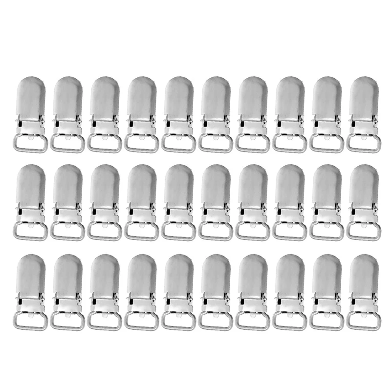 

30Pcs Metal Baby Pacifier Clip DIY Suspender Oval Silver Tone 27x13 mm