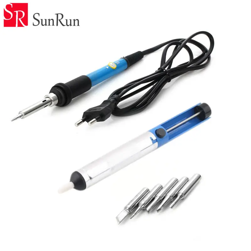 

110v/220v 60W Adjustable Temperature Electric Soldering Iron Welding Solder Station Heat Pencil With 5pcs Tips 1pcs Suction Tin