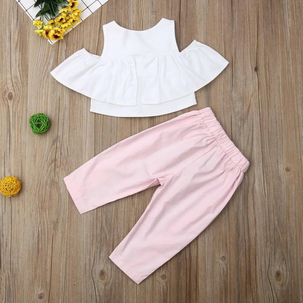 Pudcoco/ г. Suumer/модные летние топы с оборками и воротником для маленьких девочек, Длинные розовые штаны с кисточками, наряды, Sunsuit