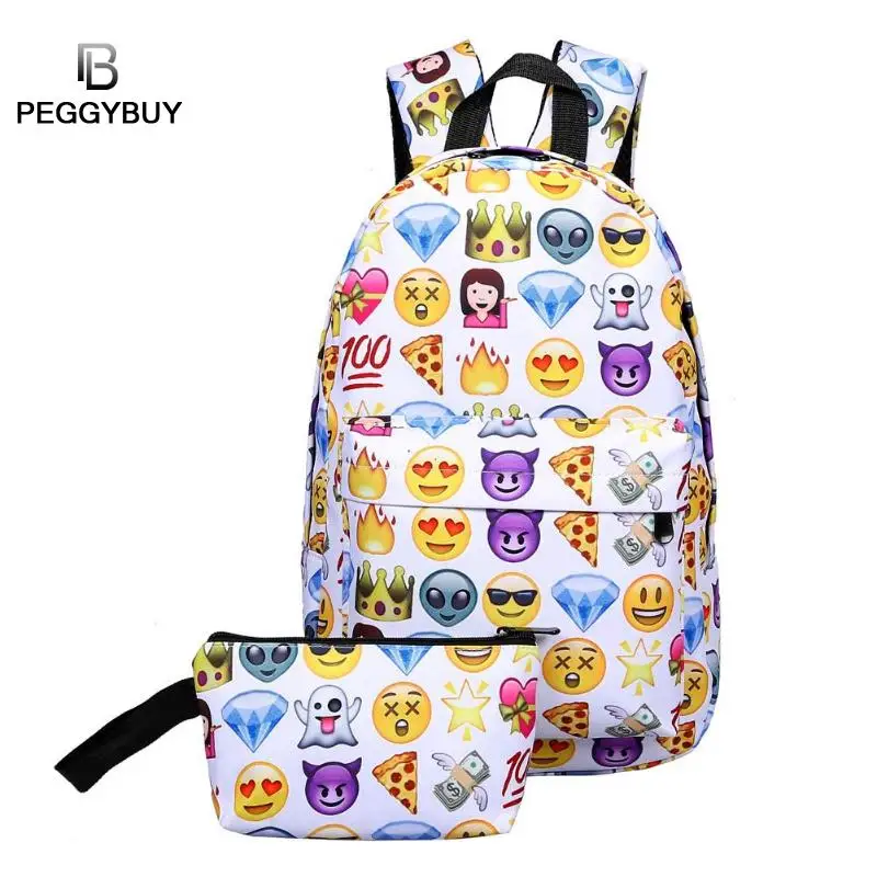 

2Pcs Emoji Backpack School Bag 3D canvas Leisure Travel Teenagers Backpack Girls Boy Waterproof Nylon Backpacks Bolsa Mochila