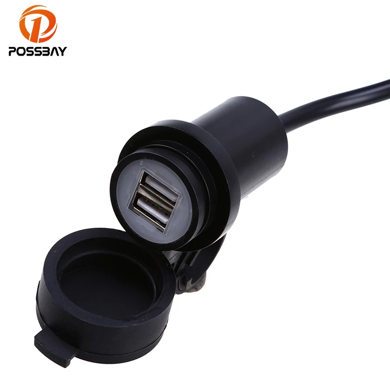 POSSBAY Rubber ABS Motorcycle USB Charger Power Adapter Dual USB