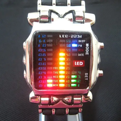 Новый модный Светодиодный точечный матричный цифровой цветной дисплей лампы мужские часы NR