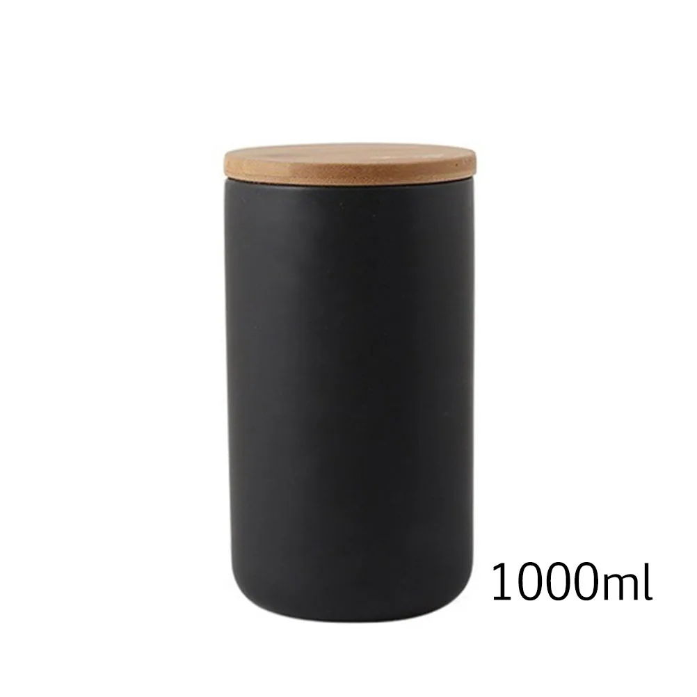 Керамические запечатанные банки с герметичным уплотнением бамбуковой крышкой домашняя кухонная для хранения может объемный контейнер для приправ еда специи чай кофе - Цвет: Black 1000ml
